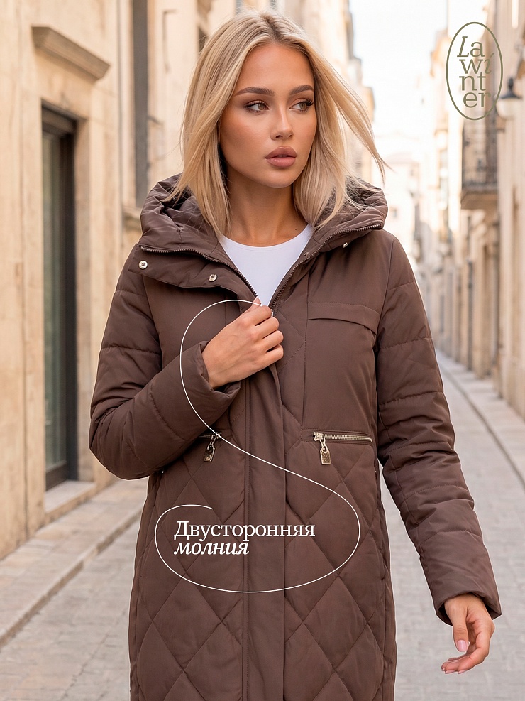 Пальто женское демисезонное LAWINTER, коричневое, модель 83462