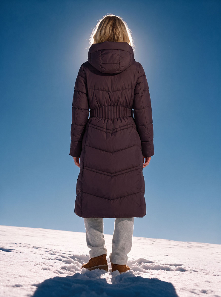 Пуховик женский зимний LAWINTER, коричневый, модель 86618