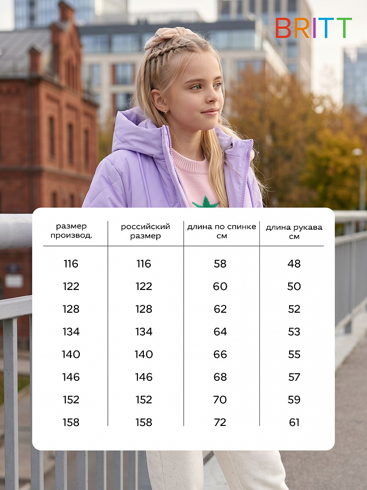 Куртка для девочки демисезонная BRITT, сиреневая, модель 63239