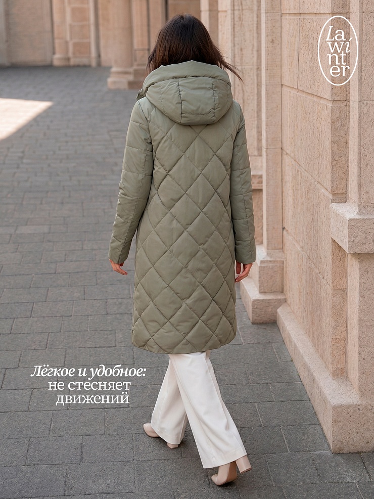 Пальто женское демисезонное LAWINTER, серый хаки, модель 83462