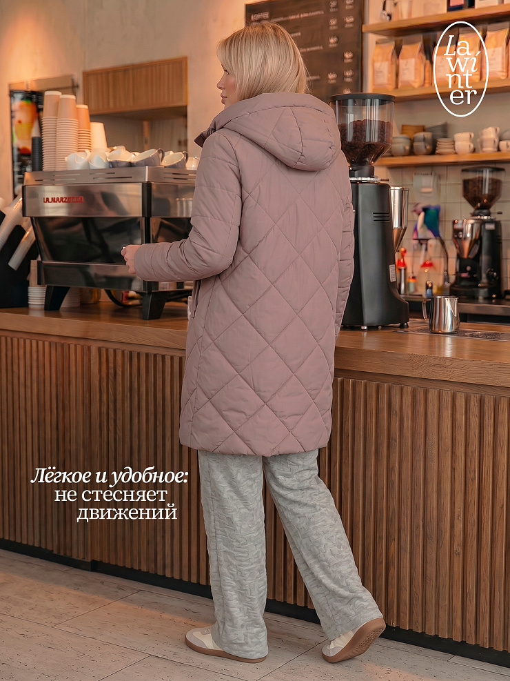 Пальто женское демисезонное LAWINTER, светлый капучино, модель 8418