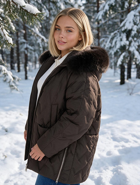 Пуховик женский зимний LAWINTER, коричневый, модель 86326