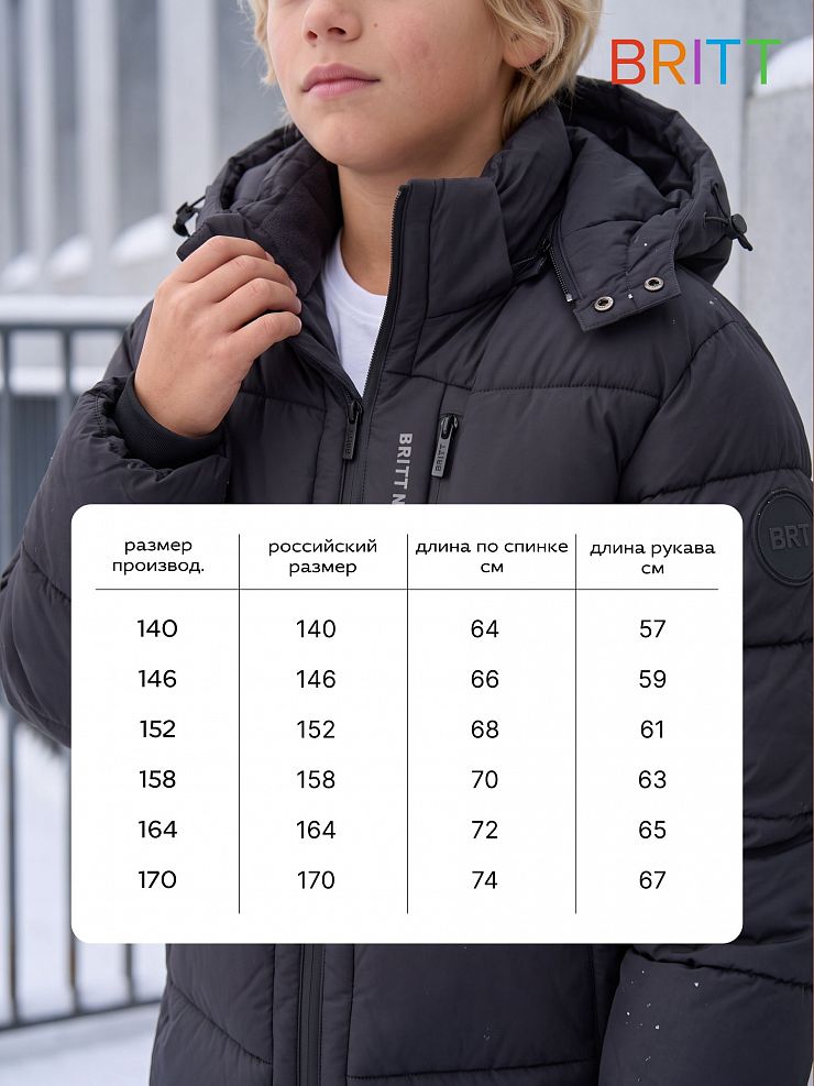 Куртка для мальчика зимняя BRITT, графит, модель 6656