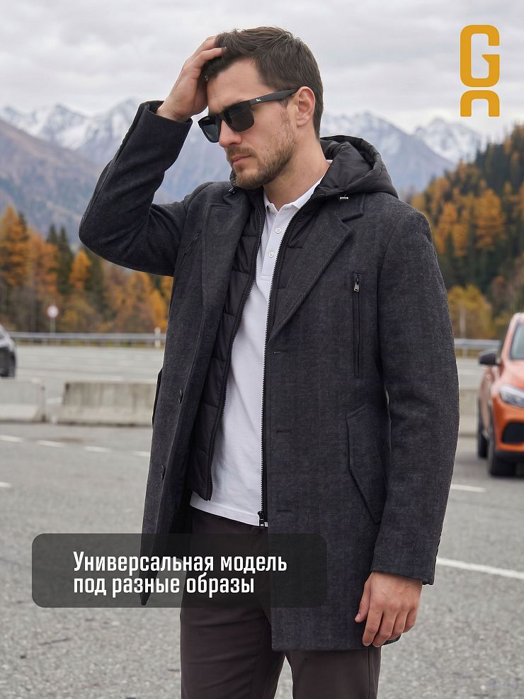 Пальто мужское демисезонное GRIZMAN, черно-серое, модель 74619