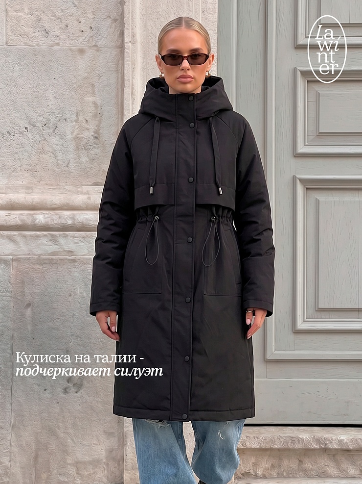 Пальто женское демисезонное LAWINTER, черное, модель 83155