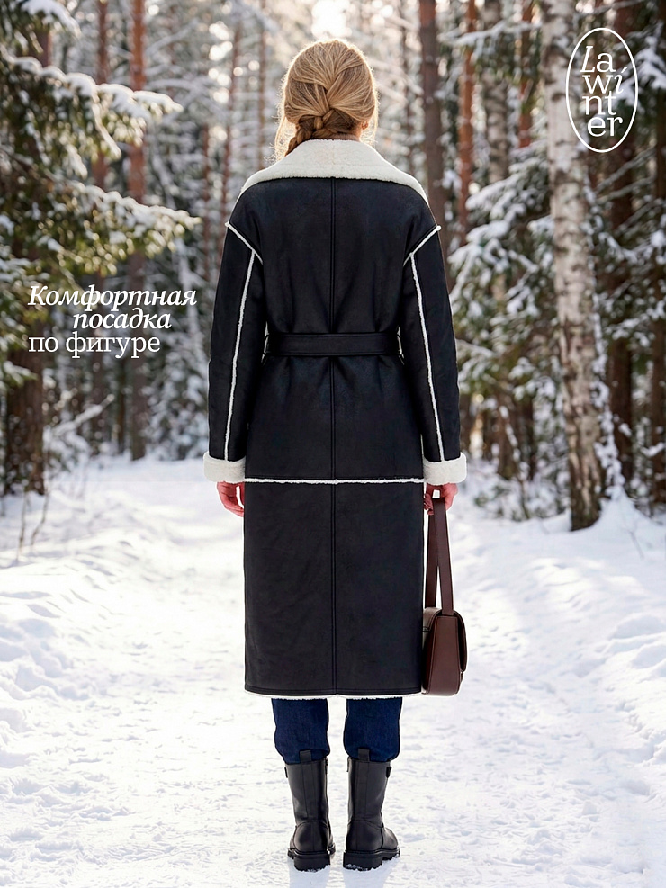 Дубленка женская зимняя LAWINTER, черная, модель 34419