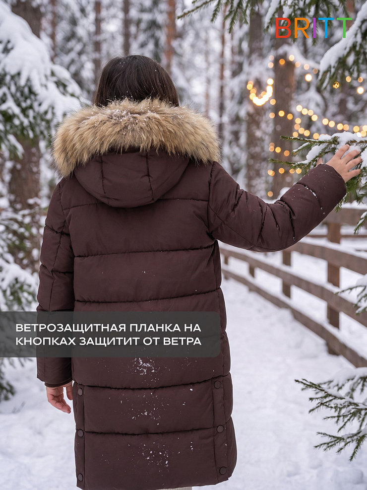 Куртка для девочки зимняя BRITT, коричневая, модель 66282
