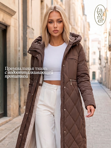 Пальто женское демисезонное LAWINTER, коричневое, модель 83462