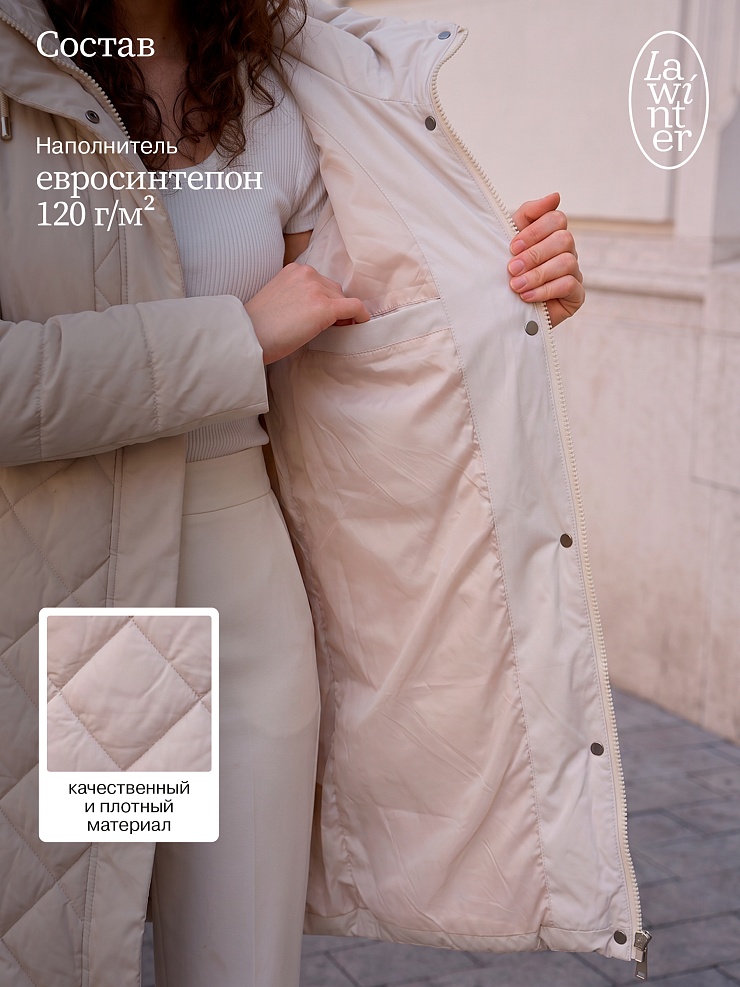 Пальто женское демисезонное LAWINTER, светло-бежевое, модель 83462