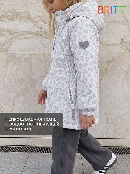 Куртка для девочки демисезонная BRITT, молочный леопард, модель 64738