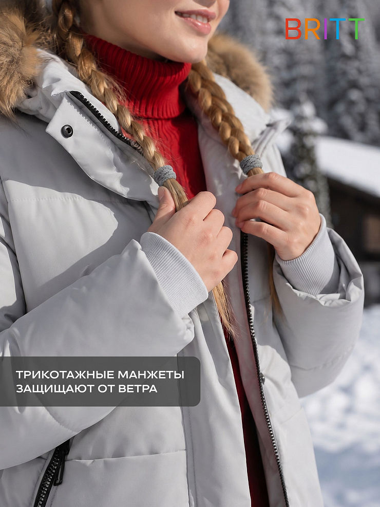 Куртка для девочки зимняя BRITT, серо-голубая, модель 63832