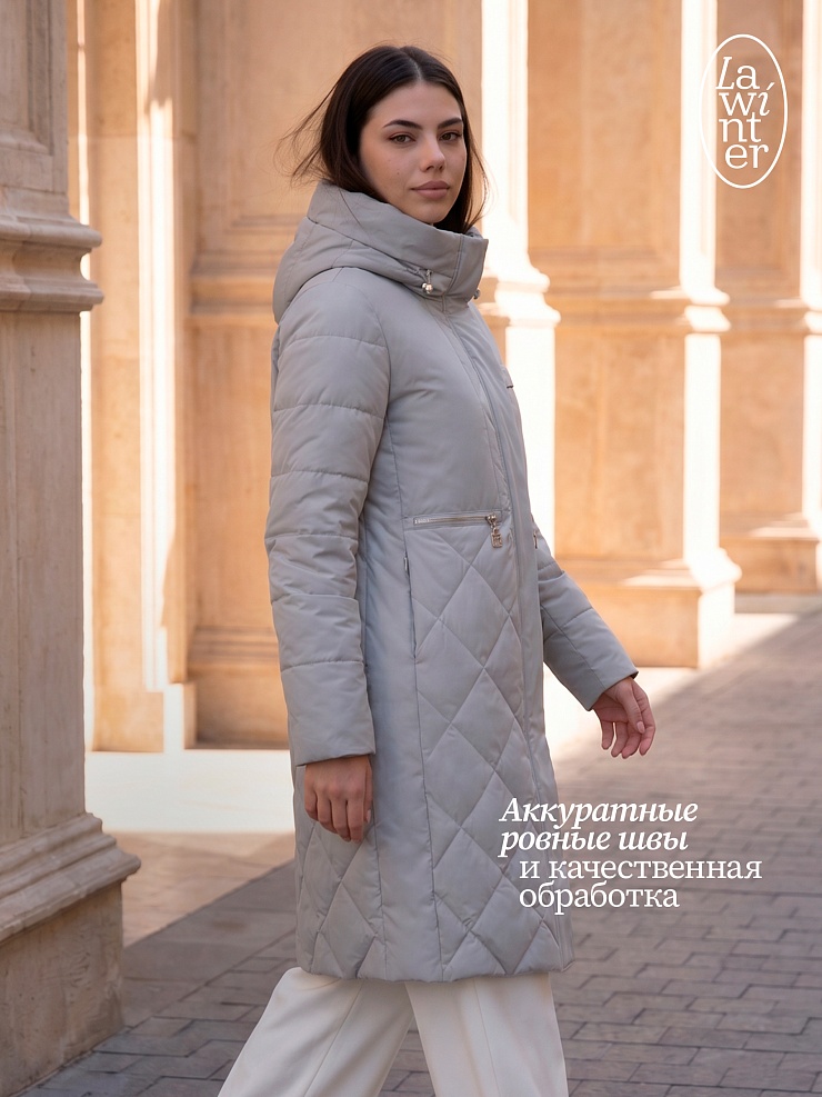 Пальто женское демисезонное LAWINTER, серо-голубое, модель 83462