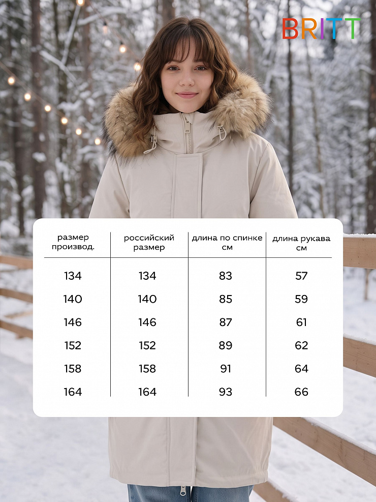 Куртка для девочки зимняя BRITT, светло-серая, модель 66331