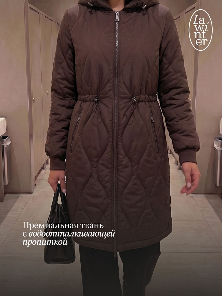 Пальто женское демисезонное LAWINTER, коричневое, модель 83885