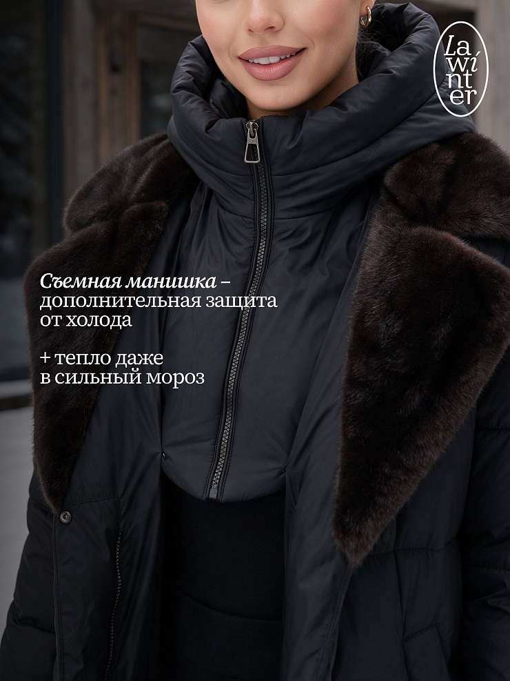 Пуховик женский зимний LAWINTER, черный, модель 86603
