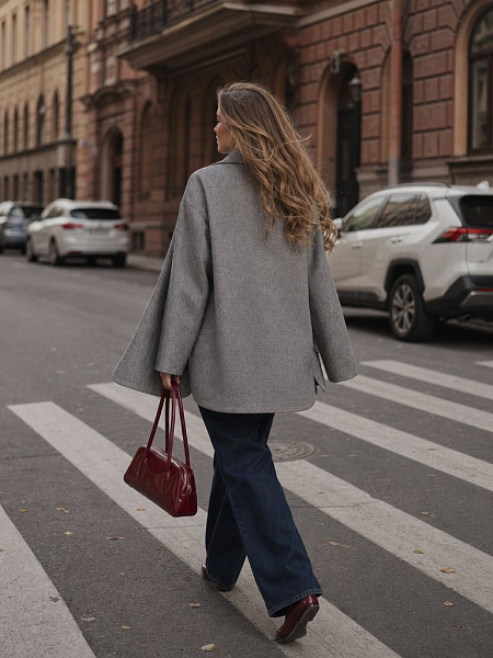 Пальто женское осеннее LAWINTER, светло-серое, модель 85392