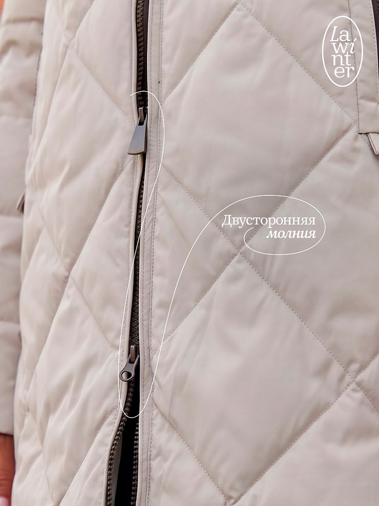 Пальто женское демисезонное LAWINTER, бежевое, модель 8418