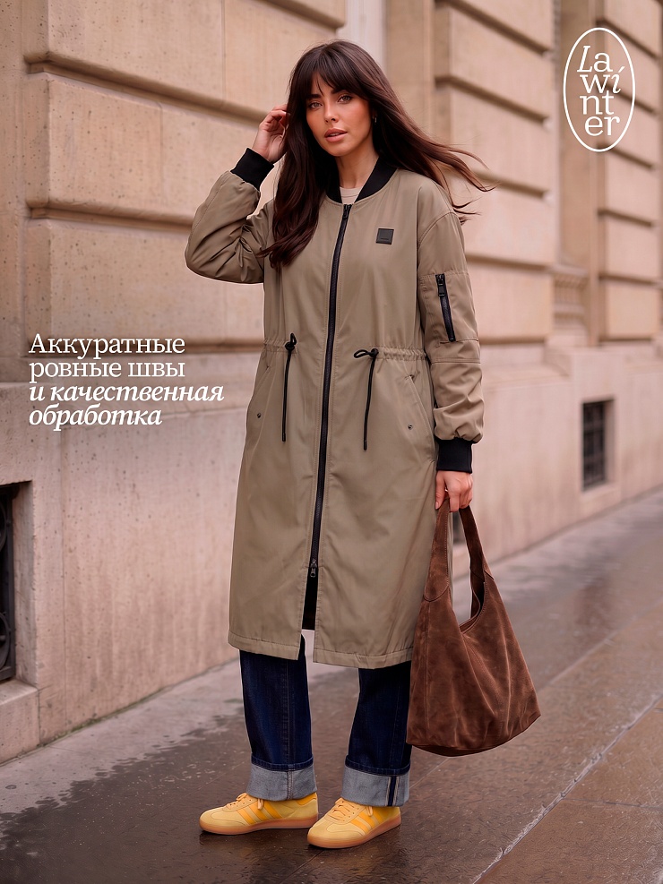 Плащ женский осенний LAWINTER, олива, модель 82433