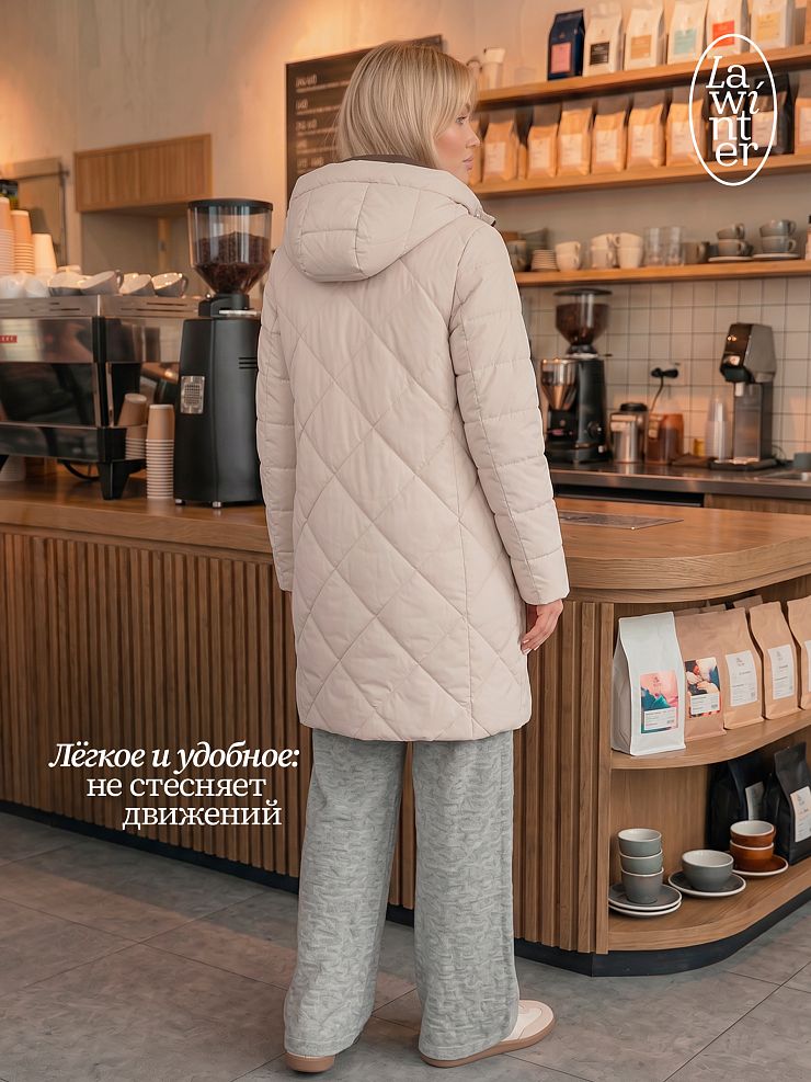 Пальто женское демисезонное LAWINTER, бежевое, модель 8418