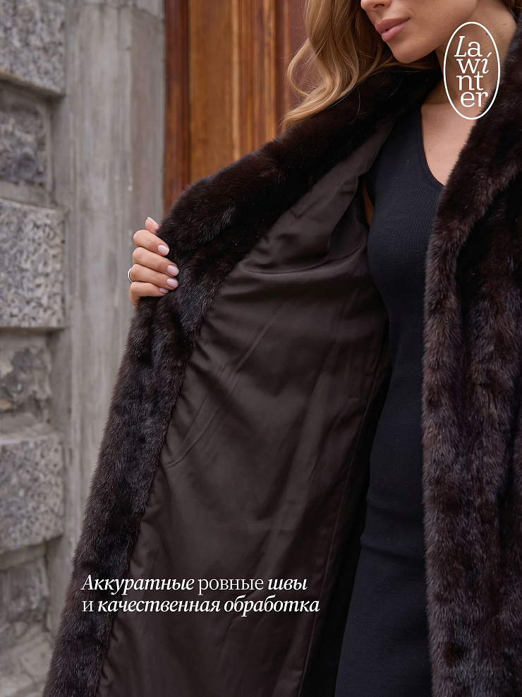 Шуба женская зимняя LAWINTER, темно-коричневая, модель 5391