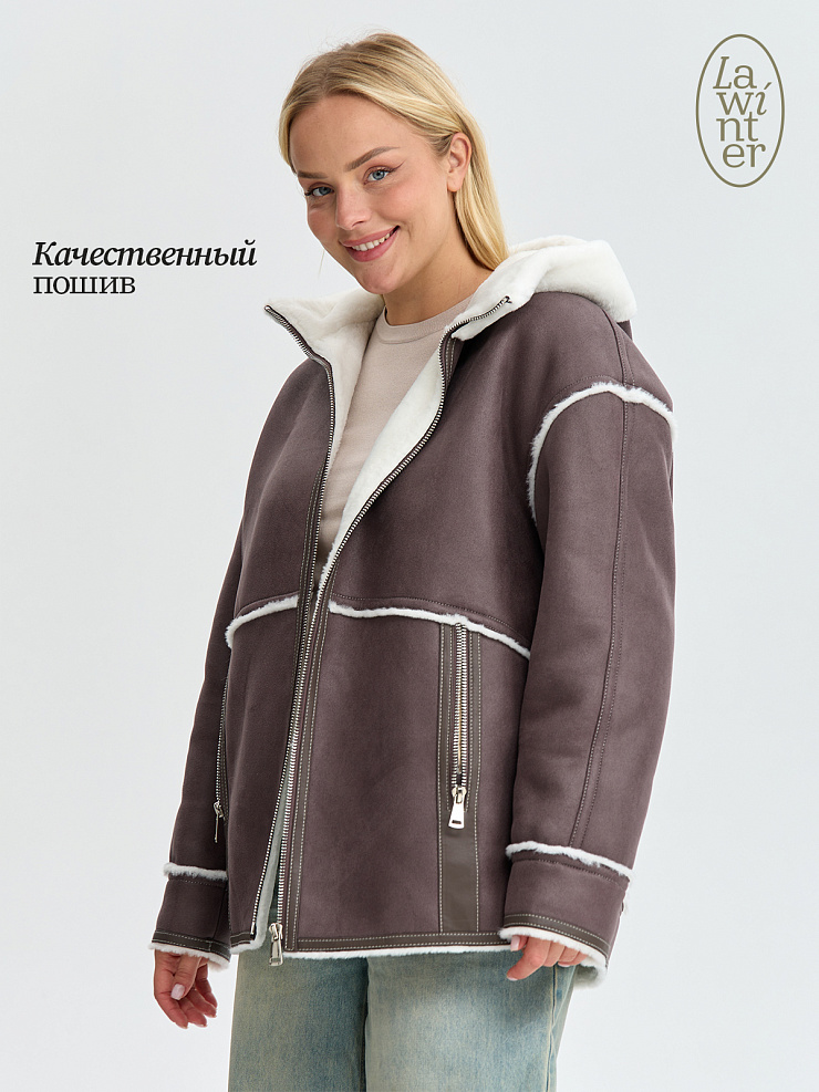 Дубленка женская зимняя LAWINTER, серая, модель 35860