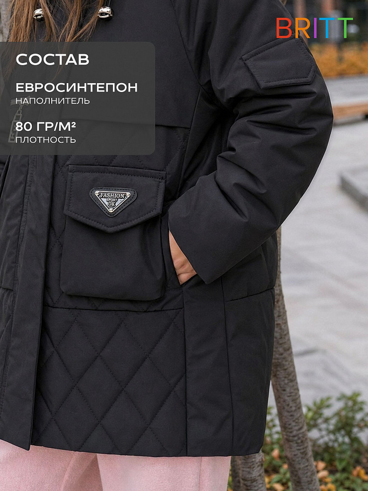 Куртка для девочки демисезонная BRITT, черная, модель 63603