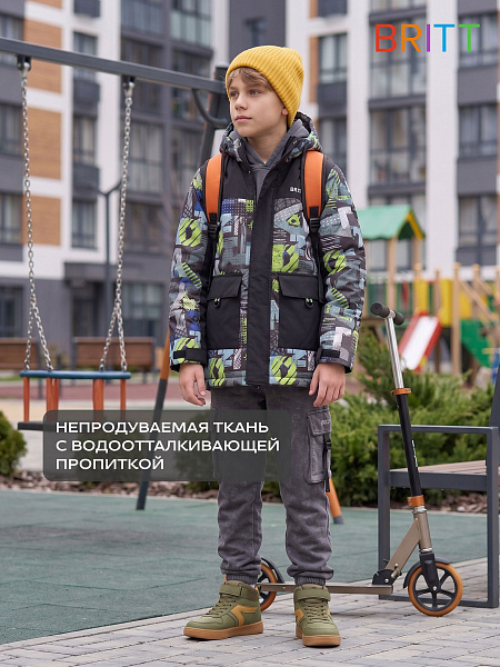Куртка для мальчика демисезонная BRITT, черно-желтая, модель 63107