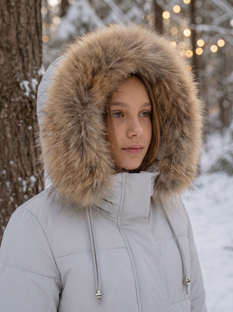 Куртка для девочки зимняя BRITT, серо-голубая, модель 63832