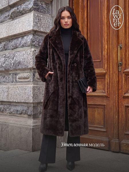 Шуба женская зимняя LAWINTER, коричневая, модель 55845