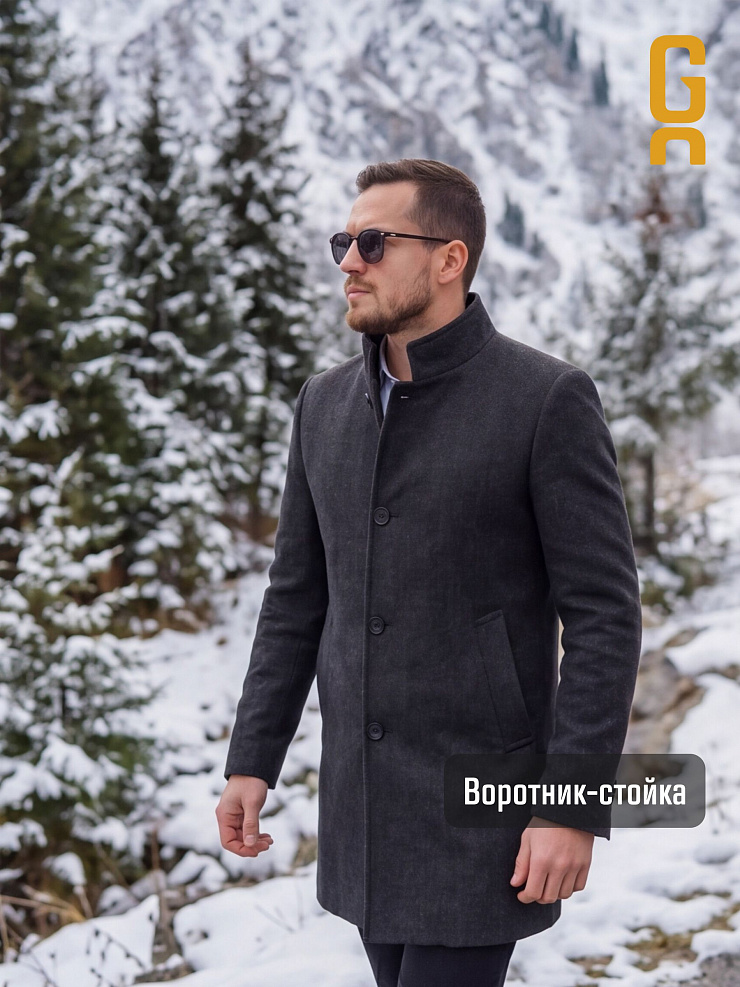 Пальто мужское осеннее GRIZMAN, черно-серое, модель 74704