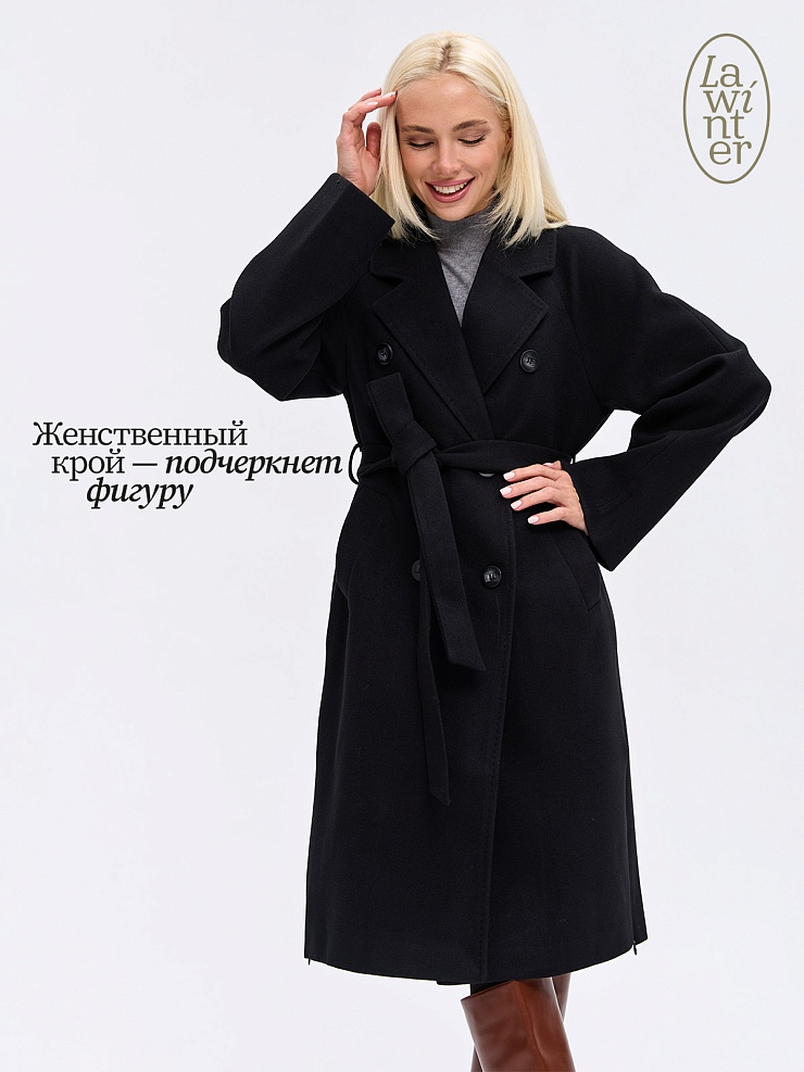 Пальто женское осеннее LAWINTER, черное, модель 84756