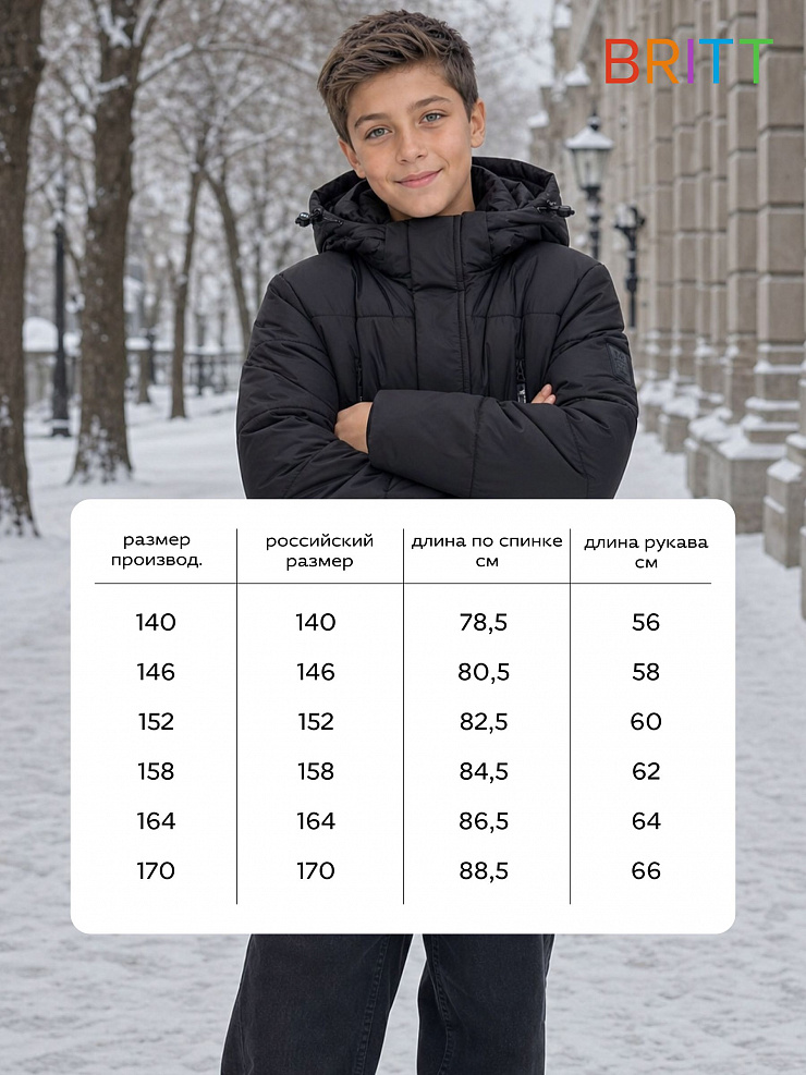 Куртка для мальчика зимняя BRITT, черная, модель 65641