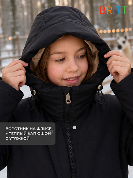 Куртка для девочки зимняя BRITT, черно-бежевая, модель 65346
