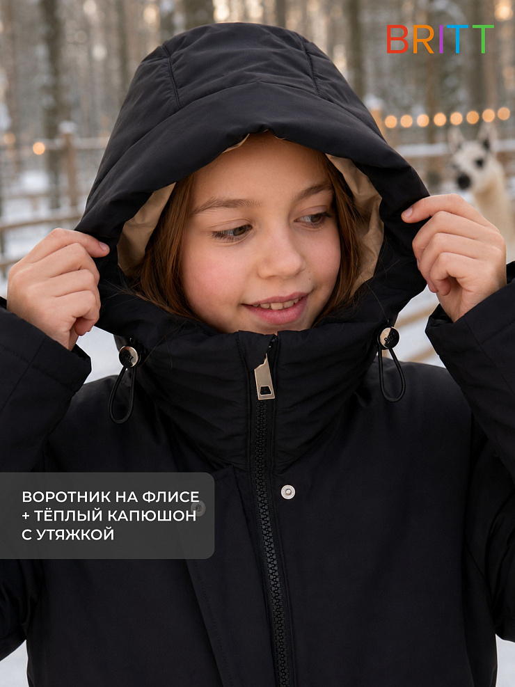 Куртка для девочки зимняя BRITT, черно-бежевая, модель 65346