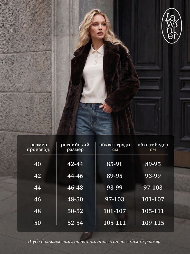 Шуба женская зимняя LAWINTER, коричневая, модель 55788