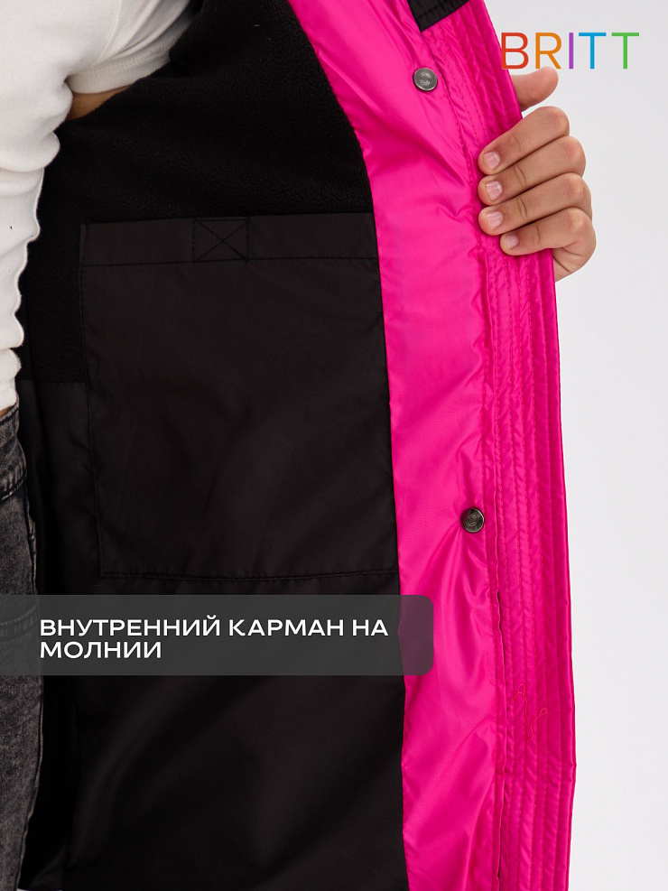 Куртка для девочки зимняя BRITT, черно-розовая, модель 65178