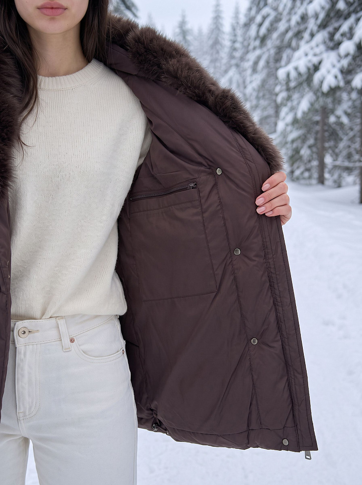 Куртка женская зимняя LAWINTER, коричневая, модель 86385