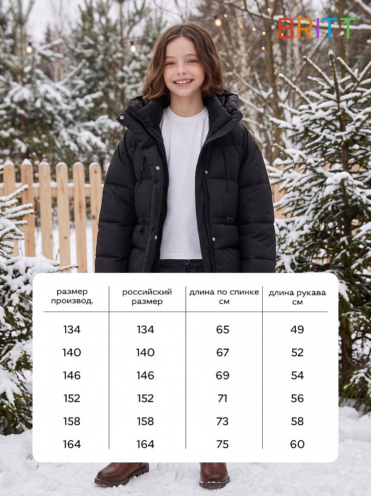Куртка для девочки зимняя BRITT, черная, модель 66782