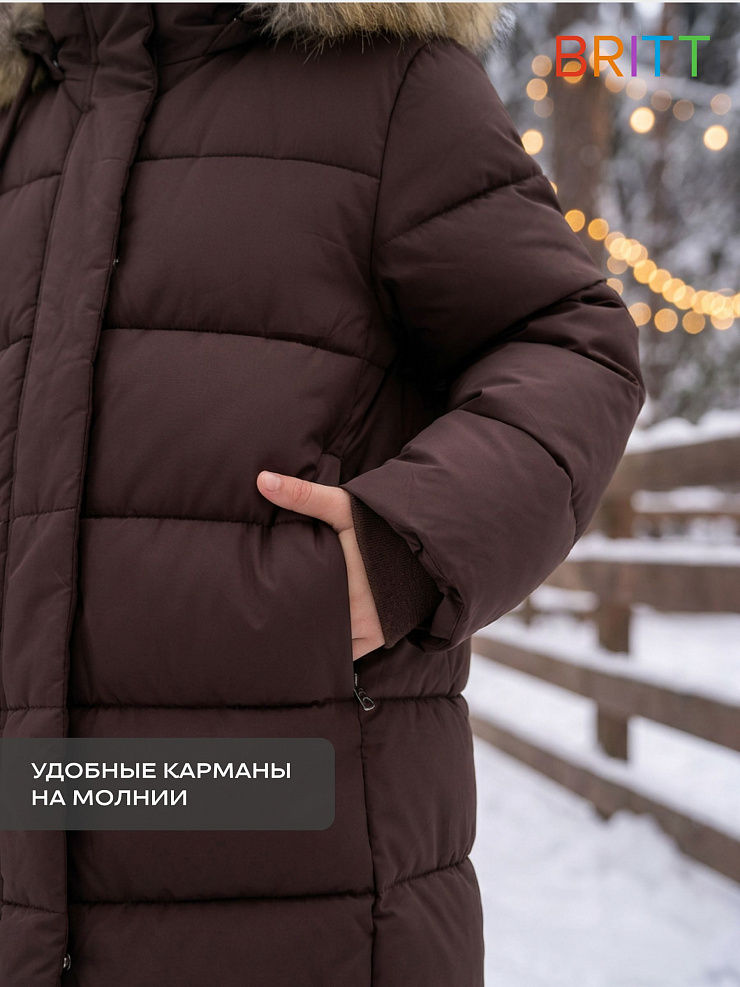 Куртка для девочки зимняя BRITT, коричневая, модель 66282
