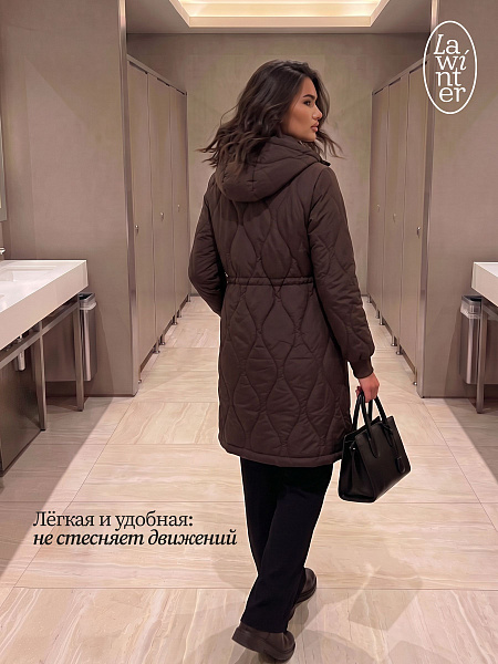 Пальто женское демисезонное LAWINTER, коричневое, модель 83885