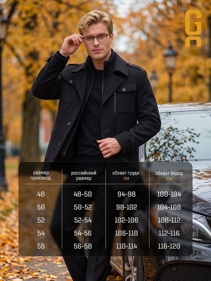 Пальто мужское осеннее GRIZMAN, черное, модель 76231