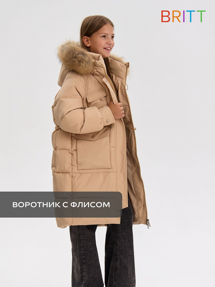 Пуховик для девочки зимний BRITT, песок, модель 65189