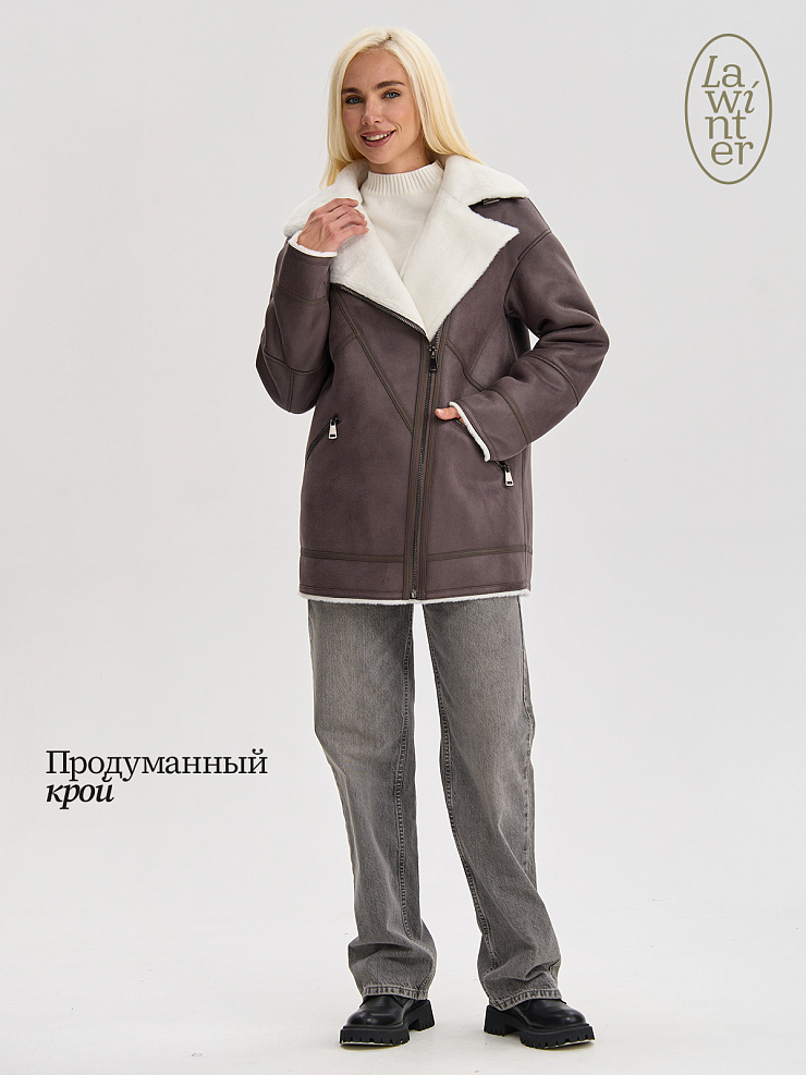 Дубленка женская зимняя LAWINTER, серая, модель 35766