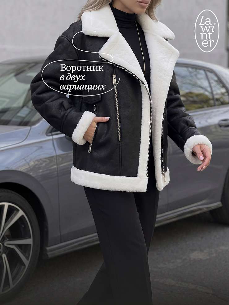 Дубленка женская зимняя LAWINTER, черная, модель 35204