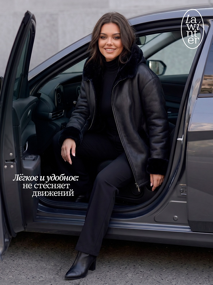 Дубленка женская зимняя LAWINTER, черная, модель 35482