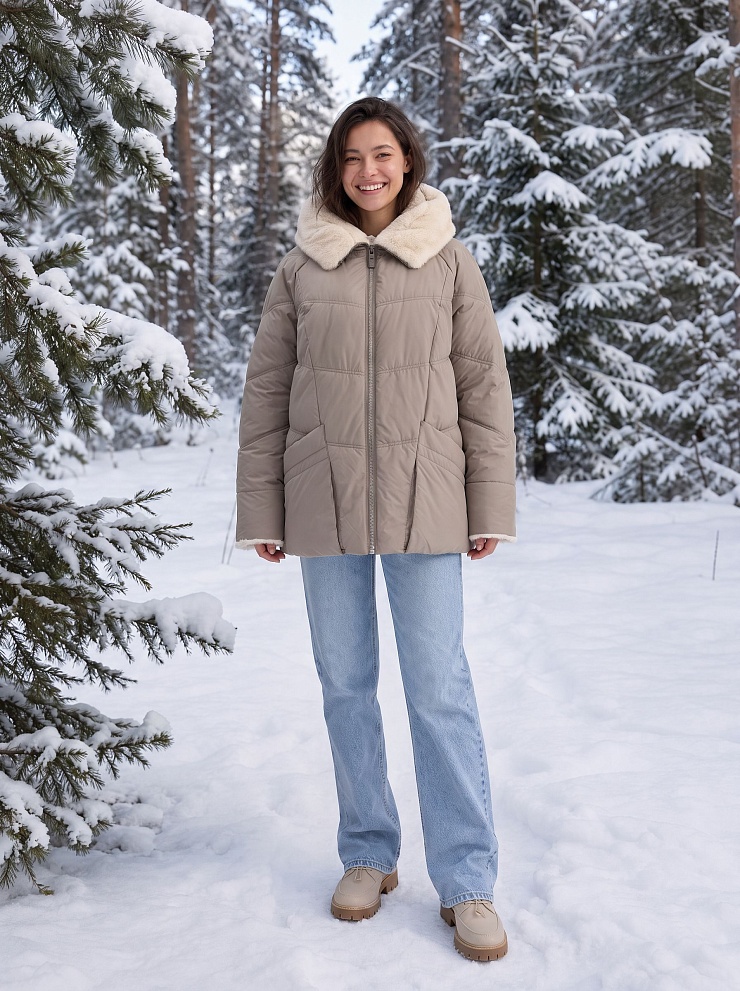 Куртка женская зимняя LAWINTER, светло-бежевая, модель 86170