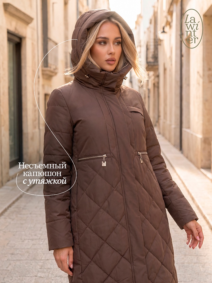 Пальто женское демисезонное LAWINTER, коричневое, модель 83462