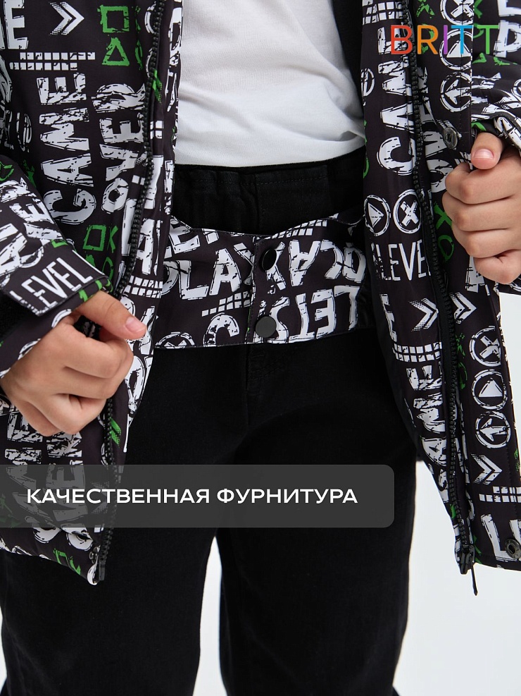 Куртка для мальчика зимняя BRITT, черно-зеленая, модель 65581