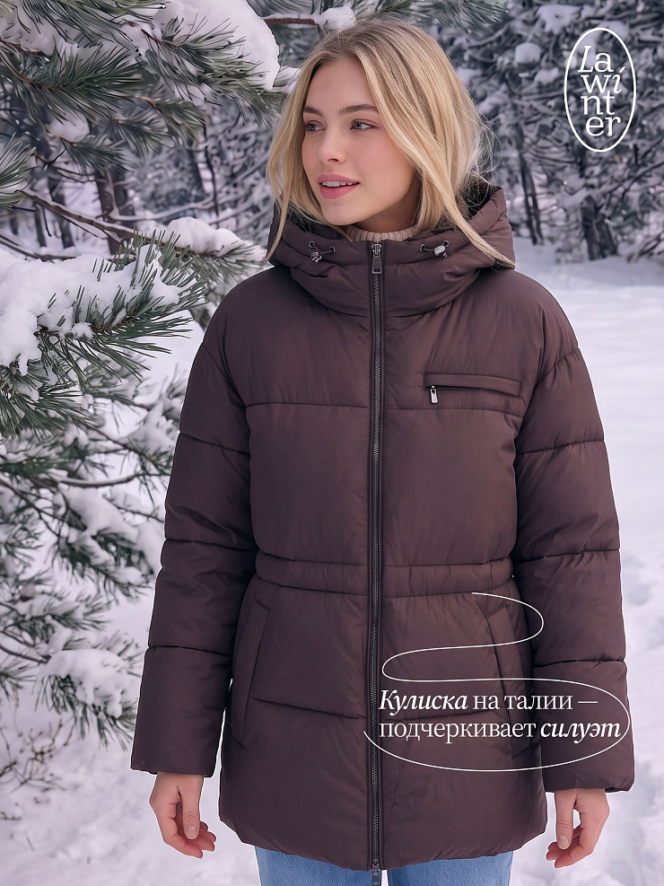 Куртка женская зимняя LAWINTER, коричневая, модель 8696