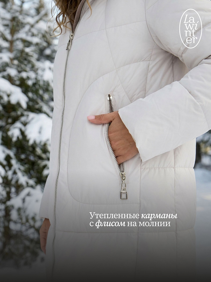 Пуховик женский зимний LAWINTER, молочный, модель 85166